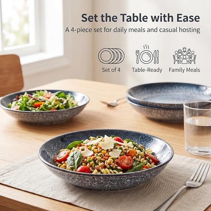 Stoneware Pasta Bowls, 8 Inch Ceramic Pasta Bowls Set of 4, Wide Shallow Bowls - Image 5