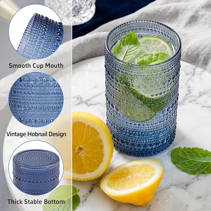 Hobnail Drinking Glasses Set of 12 Kitchen Glass Cups Glassware - Image 3