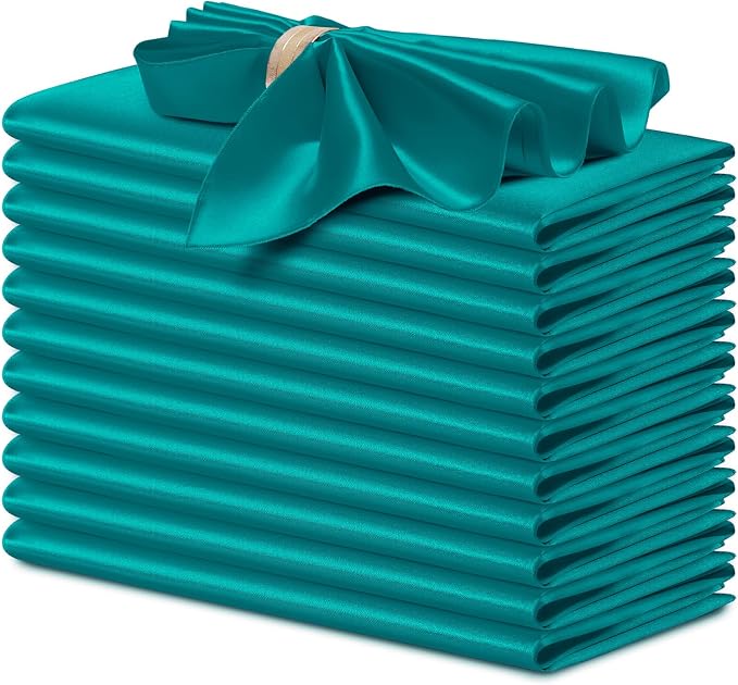 P Pothuiny 12 Pcs Teal Satin Napkins 17 x 17 Inch, Satin Cloth Napkins | Square by P+Pothuiny
