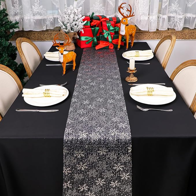 Snowkingdom 2 Pcs Christmas Snowflake Silver Table Runner 108 Inch Sparkly - Image 4