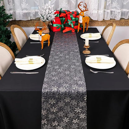 Snowkingdom 2 Pcs Christmas Snowflake Silver Table Runner 108 Inch Sparkly - Image 4