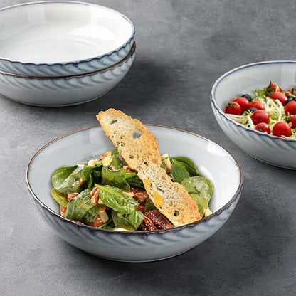 GBhome 8.5'' Large Pasta Bowls, 38 Ounce Stoneware Salad Bowls for Kitchen, Ceramic Serving Bowls With Textured Pattern for Pasta,Fruit, Stews,Noodle, House-warming Gift,Set of 4