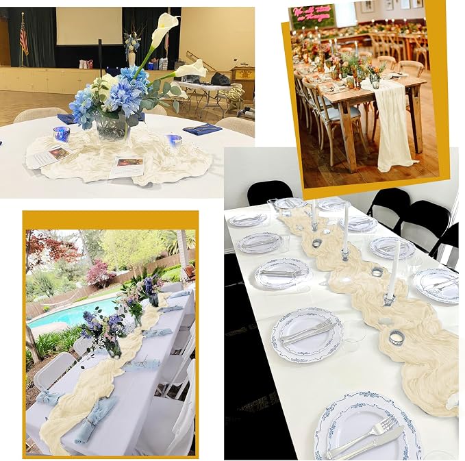 15 Pack Ivory Cheesecloth Table Runner Boho Gauze Wedding Decor | Rustic Sheer - Image 7