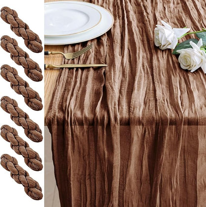 Cheesecloth Table Runner 10FT 6Pcs Brown Boho Gauze Rustic Sheer Runners | by Xiomot