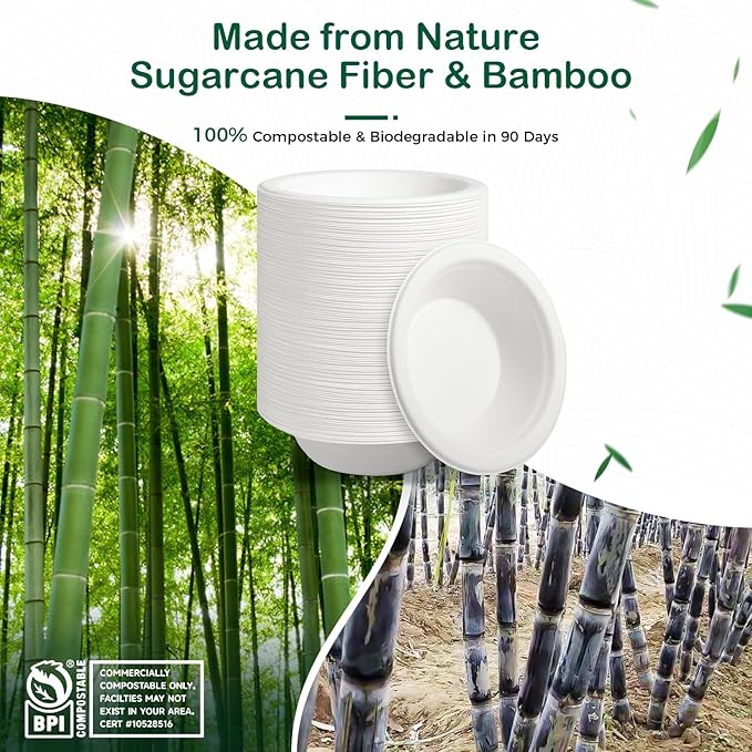 16 oz 128-Pack Compostable Paper Bowls, Disposable Salad & Soup Bowls, - Image 6
