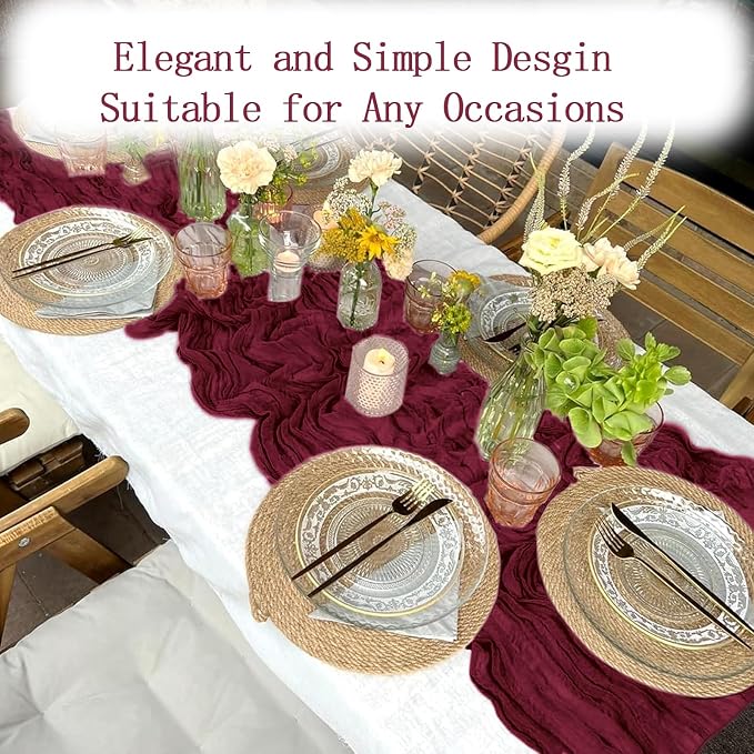 4 Pack Burgundy Cheesecloth Table Runner 20 x 120 inch Gauze Table Runners 10 - Image 5