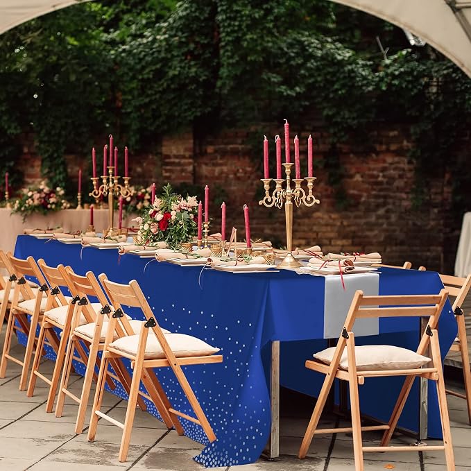 16Pack Disposable Plastic Tablecloths and Satin Table Runner Set Blue and - Image 7