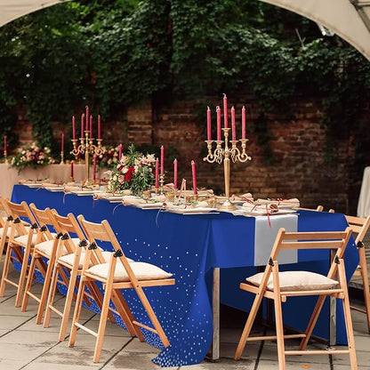 16Pack Disposable Plastic Tablecloths and Satin Table Runner Set Blue and - Image 7