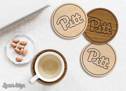 LazerEdge Pittsburgh Panthers Wooden Coaster Set - Cherry Wood - Officially Licensed Product - 4-Pack