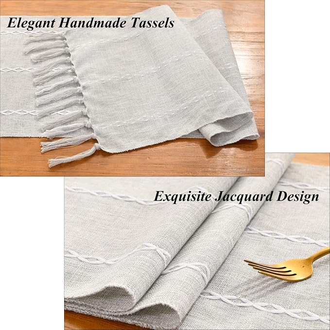 Wracra Rustic Linen Table Runner, Light Grey Table Runners 36 inches Long | - Image 2
