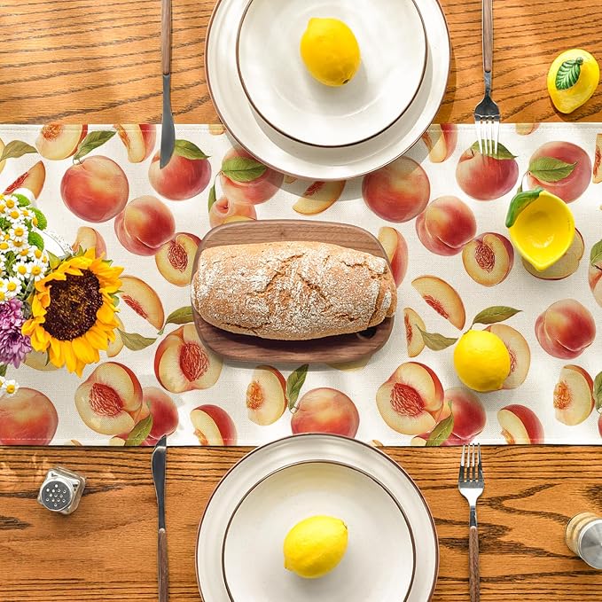 Artoid Mode Peach Leaves Fruit Spring Summer Table Runner, Seasonal Kitchen - Image 3