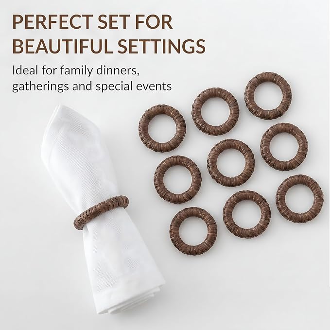 Handmade Napkin Ring Set of 12 Rustic Farmhouse Table Accessories Durable Cane - Image 5