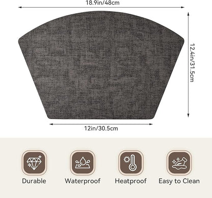 Round Table Placemats Set of 6, Faux Leather Wedge Shape Place Mats Heat Resistant Wipeable Washable Table Mats for Dining Outdoor Indoor, Black