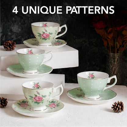 BTaT- Floral Tea Cups and Saucers, 8 oz, Fine Porcelain Teacup Set - Image 2