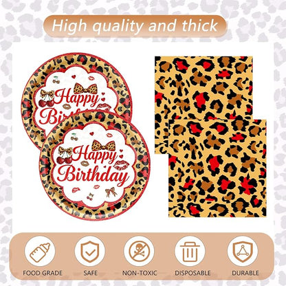 41Pcs Cheetah Print Birthday Decorations Cherry Leopard Print Supplies Includes - Image 4