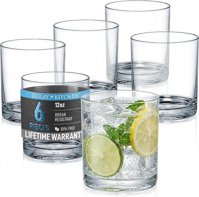 Zulay Kitchen Plastic Drinking Glasses – 12oz Rocks Acrylic Shatterproof Cups by ZulayKitchen