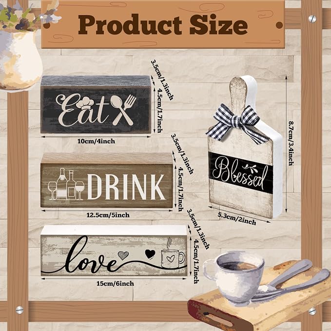 Moucuny 4 Pcs Farmhouse Kitchen Decor Wooden Plate Farmhouse Table Decor Black - Image 3