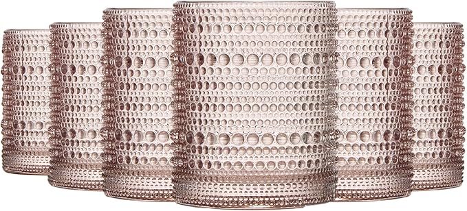 Champaign Beige Hobnail Drinking Tumbler | Set of 6 | 11 OZ Bubble Design by Khen