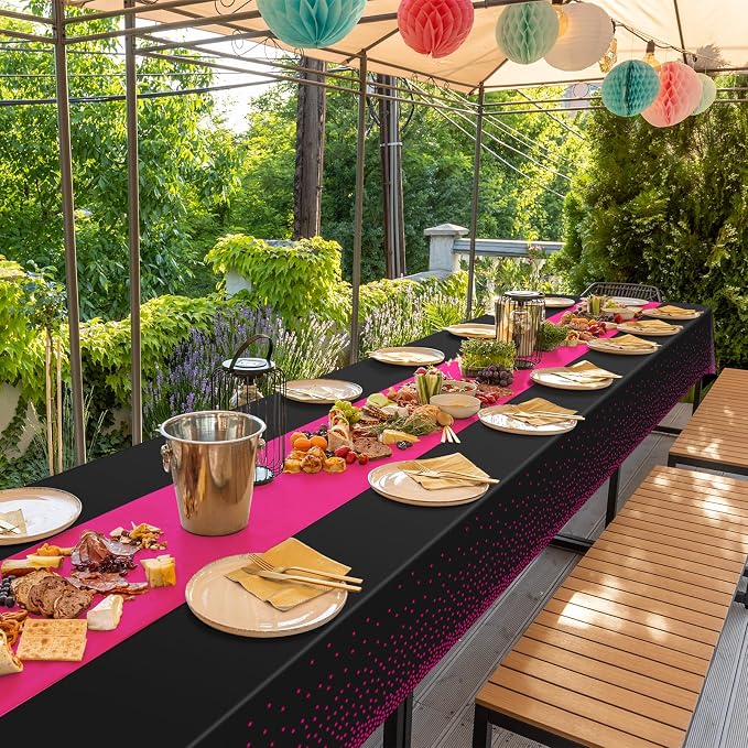 MASHAN 16Pack Disposable Plastic Party Tablecloths and Satin Table Runner Set - Image 7
