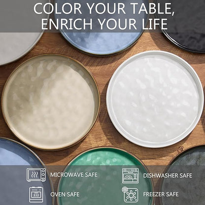 LIANYU Ceramic Dessert Plates Set of 6, 10.2 Inch Kitchen Dinner Plates Set, Porcelain Serving Dishes for Cake, Bread, Salad, Snack and Steak, Microwave, Oven and Dishwasher Safe, Emerald Green