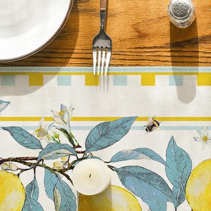 Artoid Mode Light Blue Lemon Tree Flower Bee Summer Table Runner, Seasonal - Image 7