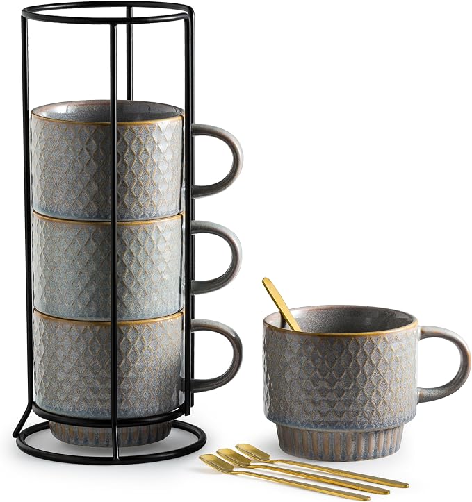 Gomakren Stackable Coffee Mugs Set of 4 Coffee Cups by Gomakren