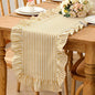 HunnmingRe Ruffle Trim Boho Table Runner Farmhouse Rustic Stripes Scalloped by HunnmingRe