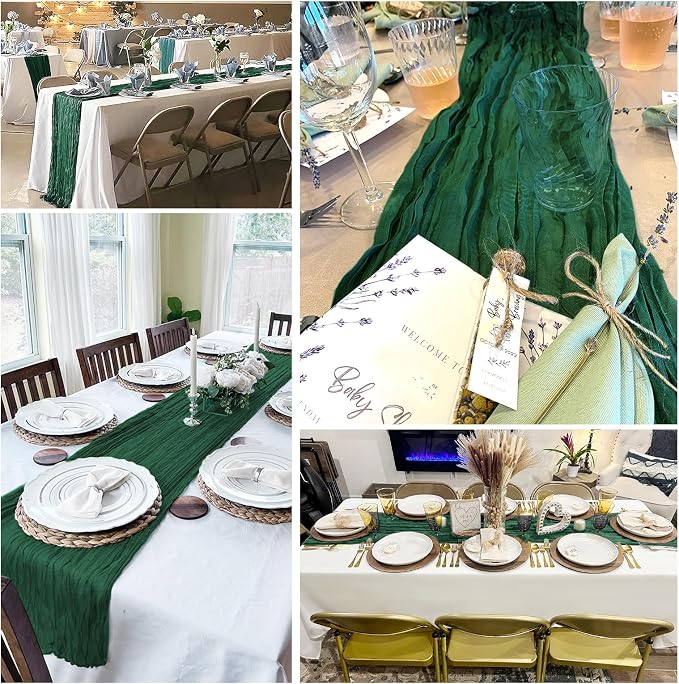 8 Pack Emerald Green Cheesecloth Table Runner 20 x 120 inch Gauze Table Runners - Image 5