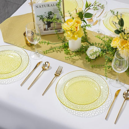 Rubtlamp 100Pcs Yellow Gold Plastic Plates, Hammered Plastic Plates Include 50 - Image 5