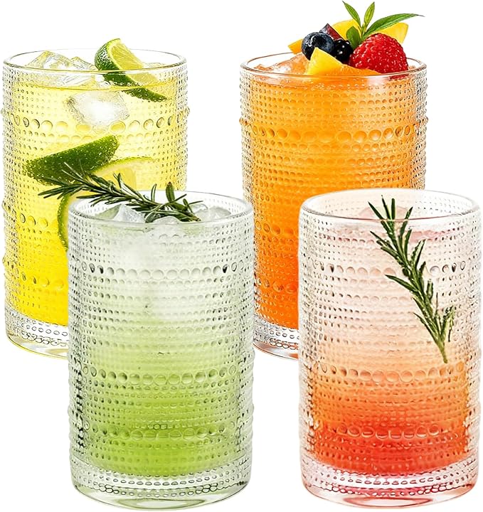 Vintage Hobnail Drinking Glasses Set of 4, 16 Oz Glass Cups by Elitrivox