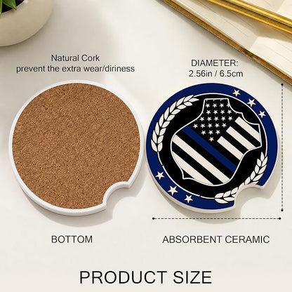 Police Car Coasters Set of 2 – God Bless The Police Prayer Ceramic Cup Holder - Image 2
