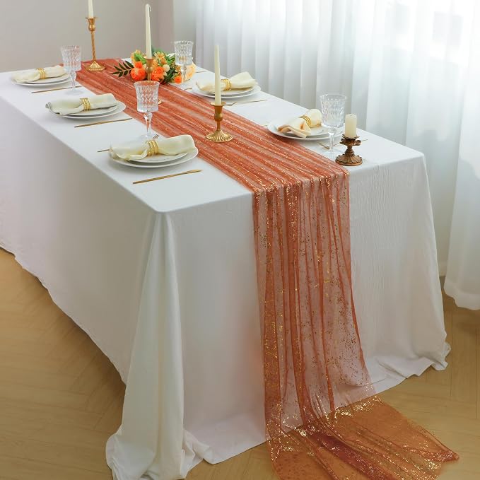 Snowkingdom 10 FT Fall Thanksgiving Table Runner Terracotta Gold Table Runner - Image 5