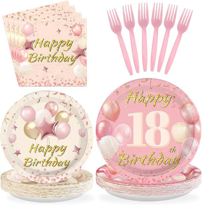 96Pcs Blush Beige 18th Birthday Party Decoration, Serve 24 | Boho Dusty Pink by Greencian