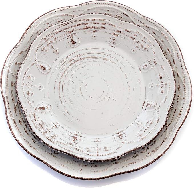 Elama Rustic Birch 16 Piece Embossed Scalloped Stoneware Round Dinnerware Set - Image 3
