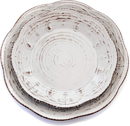 Elama Rustic Birch 16 Piece Embossed Scalloped Stoneware Round Dinnerware Set - Image 3