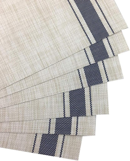 Gugrida Luxury Blue Placemats Set of 6 Crossweave Woven Vinyl Placemat for Dining Table Kitchen Table Mats