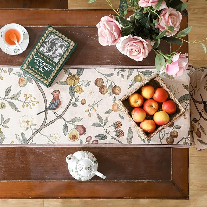 bilin gaier Designer Linen Extra Long Table Runner, Floral Fruit Pattern - Image 4