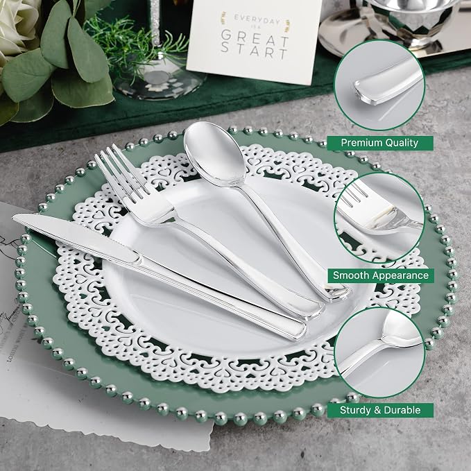 500PCS Silver Plastic Silverware, Disposable Utensils & Cutlery | 200 Forks - Image 5