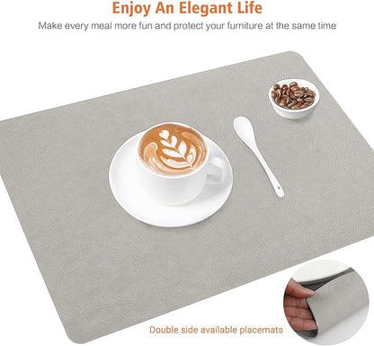 Vinyl Placemats Set of 4 Heat Resistant Easy Clean Non-Slip Place Mats for Dining Table Faux Leather Waterproof Stain Resistant Wipeable Washable PVC Table Mats(4, Light Gray)