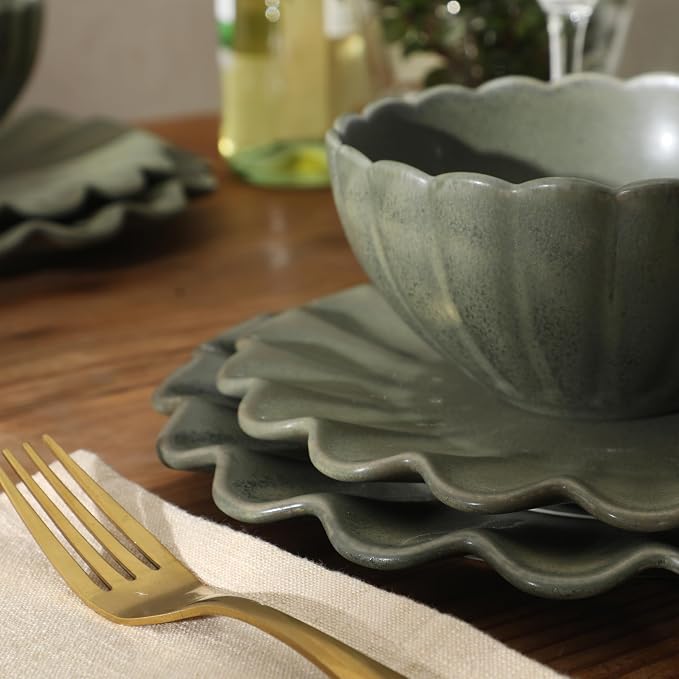 Gibson Elite Bistro Fleur Plates and Bowls Sets, 12-Piece Stoneware Dinnerware - Image 5