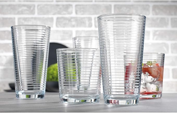 Le'raze Set of 16 Heavy Base Ribbed Durable Drinking Glasses Includes 8 Cooler - Image 2