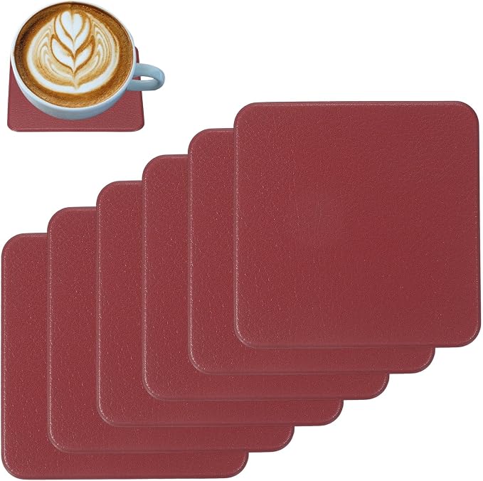 uxcell 6 Pcs Faux Leather Coasters, 3.9 x 3.9 Square Coasters by uxcell