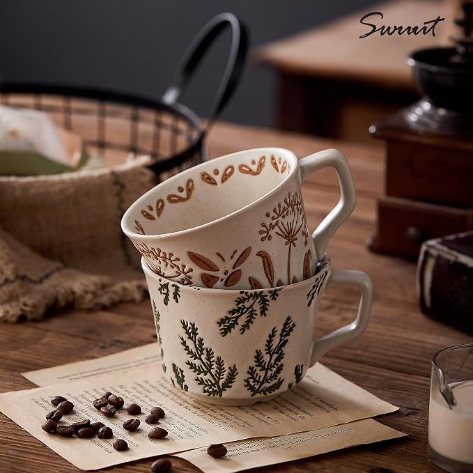 12oz Vintage Ceramic Coffee Mug Set of 2 - Image 2
