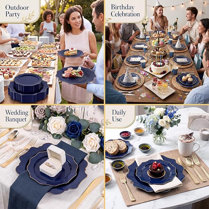 50PCS Navy Blue Disposable Plates Fancy Blue Plates - Image 9