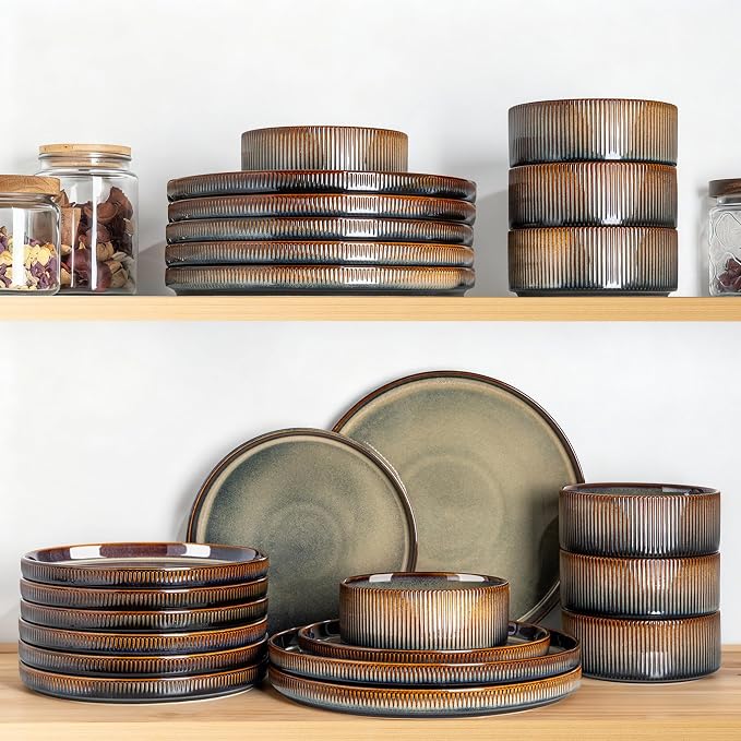 Ceramic Dinnerware Set for 8, 24-Piece Plates and Bowls Set | Lightweight - Image 6