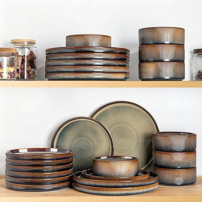 Ceramic Dinnerware Set for 8, 24-Piece Plates and Bowls Set | Lightweight - Image 6