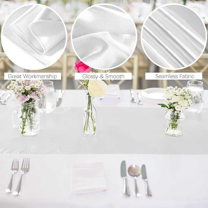 Aneco 12 Pack Satin Table Runner 12 x 108 Inch White Long Wedding Satin Silk - Image 3