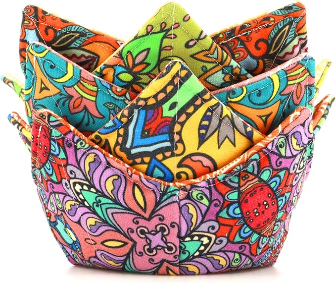 Cotton Microwavable Bowl Cozy, Microwave-Safe Hot Bowl Holders, Soup Bowl Cozy by ROGITU
