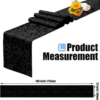 RUDONG M Black Satin Table Runners, 12 x 108 Inch, 2 Pack | Long Silky Damask - Image 4