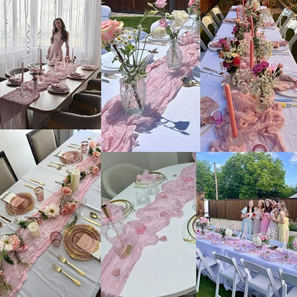 Light Pink Cheesecloth Table Runner 6pcs Boho Gauze 35x120inch Cheese Cloth - Image 7